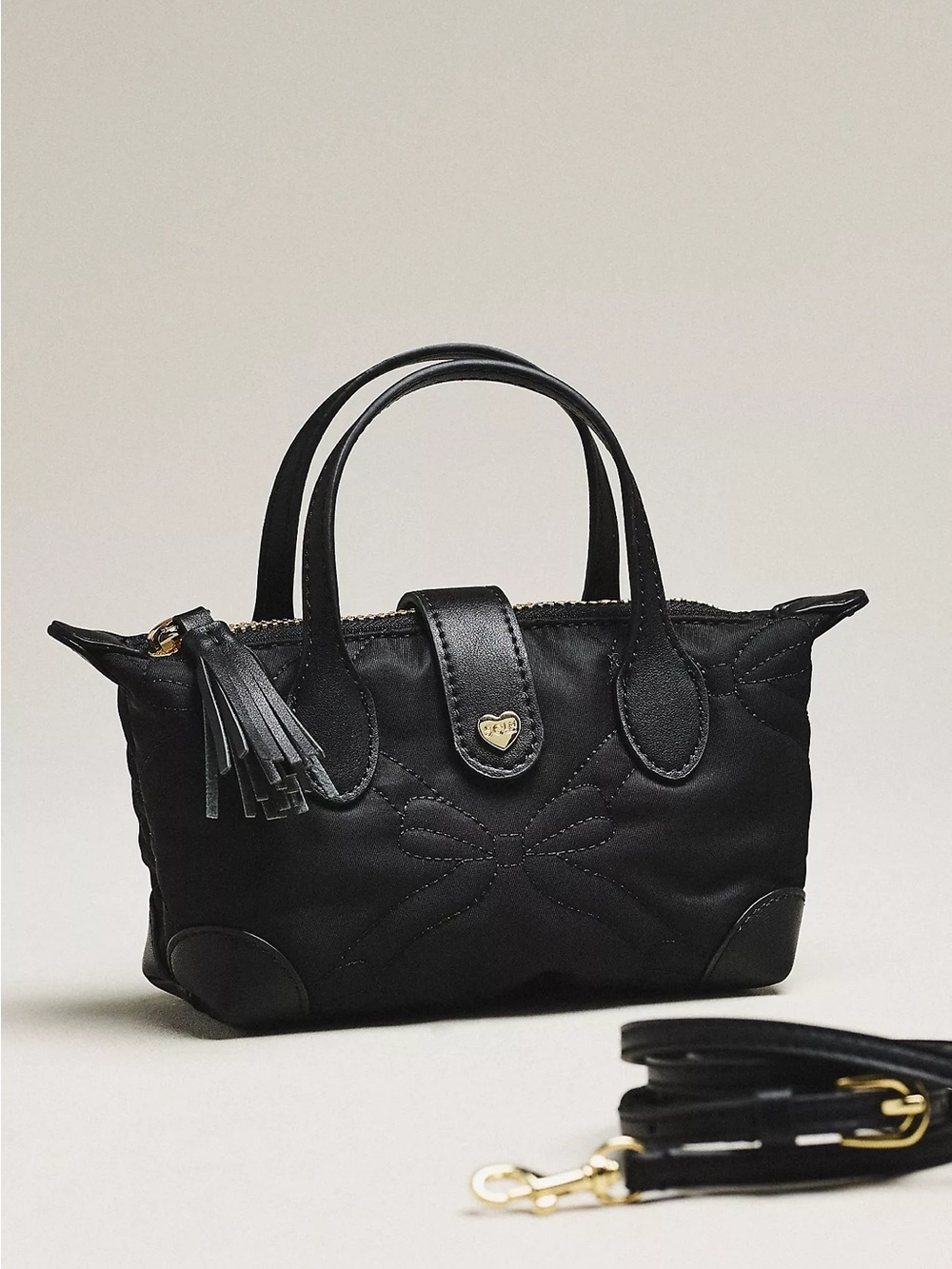 Stoney Clover Lane Pouchette 01 Black Quilted Bow Crossbody Bag with Tassel